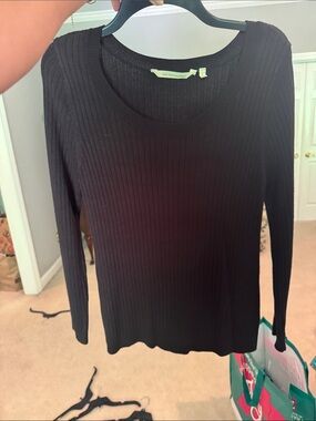 Soft Surroundings Black Ribbed Scoop Neck Top